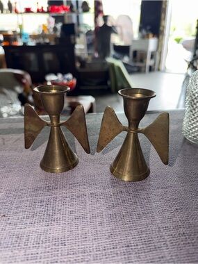 Vintage Brass Angel Candle Holders - Pair